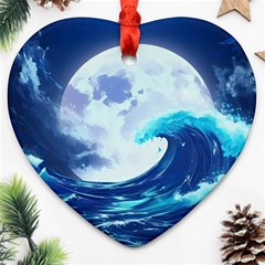 Waves Ocean Sea Tsunami Nautical 7 Heart Ornament (two Sides) by Jancukart