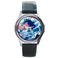 Storm Tsunami Waves Ocean Sea Nautical Nature Round Metal Watch