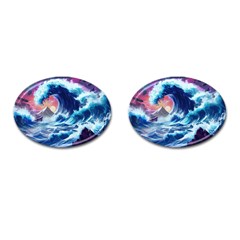 Storm Tsunami Waves Ocean Sea Nautical Nature Cufflinks (oval) by Jancukart