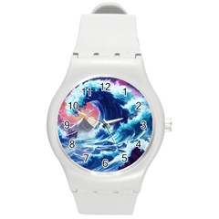 Storm Tsunami Waves Ocean Sea Nautical Nature Round Plastic Sport Watch (m) by Jancukart