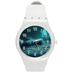 Waves Ocean Sea Tsunami Nautical 2 Round Plastic Sport Watch (m) by Jancukart