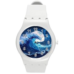 Tsunami Waves Ocean Sea Nautical Nature Water Moon Round Plastic Sport Watch (m)