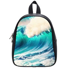 Tsunami Waves Ocean Sea Nautical Nature Water Art Ai Generated School Bag (small) by Jancukart