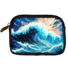 Tsunami Waves Ocean Sea Nautical Nature Water Arts Digital Camera Leather Case by Jancukart