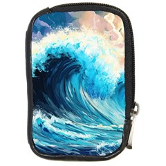 Tsunami Waves Ocean Sea Nautical Nature Water Arts Compact Camera Leather Case by Jancukart