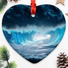 Thunderstorm Storm Tsunami Waves Ocean Sea Ornament (heart) by Jancukart