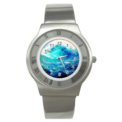 Tsunami Waves Ocean Sea Nautical Nature Water Nature Stainless Steel Watch by Jancukart