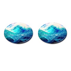 Tsunami Waves Ocean Sea Nautical Nature Water Nature Cufflinks (oval)