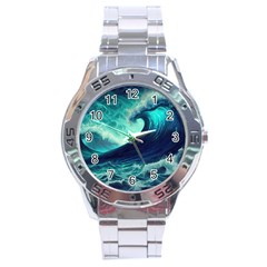 Waves Ocean Sea Tsunami Nautical Stainless Steel Analogue Watch