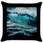 Tsunami Waves Ocean Sea Nautical Nature Water Blue Black Throw Pillow Case (Black) Front