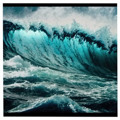 Tsunami Waves Ocean Sea Nautical Nature Water Blue Black Wooden Puzzle Square by Jancukart