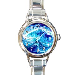 Tsunami Waves Ocean Sea Nautical Nature Abstract Blue Water Round Italian Charm Watch by Jancukart