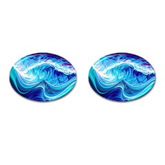 Tsunami Waves Ocean Sea Nautical Nature Abstract Blue Water Cufflinks (oval) by Jancukart