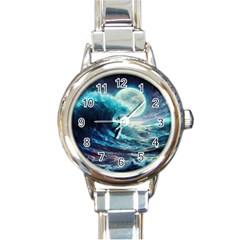 Tsunami Waves Ocean Sea Nautical Nature Water 4 Round Italian Charm Watch by Jancukart