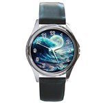 Tsunami Waves Ocean Sea Nautical Nature Water 4 Round Metal Watch Front