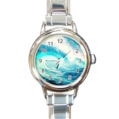 Tsunami Waves Ocean Sea Nautical Nature Water 8 Round Italian Charm Watch by Jancukart