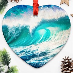 Tsunami Waves Ocean Sea Nautical Nature Water Blue Nature Ornament (heart) by Jancukart