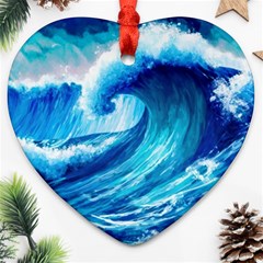 Tsunami Tidal Wave Ocean Waves Sea Nature Water 3 Ornament (heart) by Jancukart