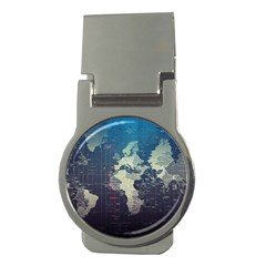 Vintage World Map Illustration Artwork Water Drop Digital Art Arts Money Clips (round)  by Sudheng