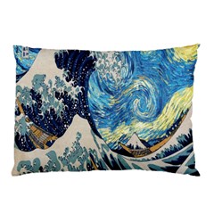 The Great Wave Of Kanagawa Painting Starry Night Van Gogh Pillow Case by Sudheng