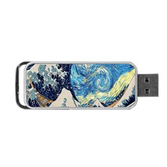 The Great Wave Of Kanagawa Painting Starry Night Van Gogh Portable Usb Flash (two Sides) by Sudheng