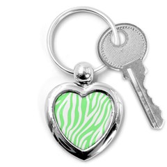 Green Zebra Vibes Animal Print  Key Chain (heart)