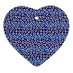 Animal Print - Blue - Leopard Jaguar Dots Small  Ornament (heart) by ConteMonfrey