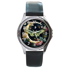 Flower Mot Moon Star Planet Round Metal Watch