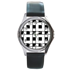 Black And White Pattern Round Metal Watch