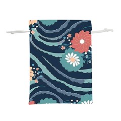 Waves Flowers Pattern Water Floral Minimalist Lightweight Drawstring Pouch (l) by Wegoenart