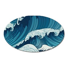 Waves Ocean Sea Pattern Water Tsunami Rough Seas Oval Magnet by Wegoenart