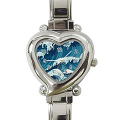 Waves Ocean Sea Pattern Water Tsunami Rough Seas Heart Italian Charm Watch by Wegoenart