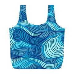 Ocean Waves Sea Abstract Pattern Water Blue Full Print Recycle Bag (l) by Wegoenart