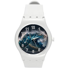 Tsunami Waves Ocean Sea Water Rough Seas Nature Round Plastic Sport Watch (m) by Wegoenart