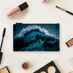 Tsunami Waves Ocean Sea Water Rough Seas Blue Cosmetic Bag (small) by Wegoenart