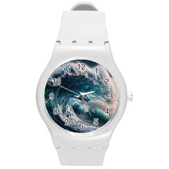 Tsunami Waves Ocean Sea Water Rough Seas Round Plastic Sport Watch (m) by Wegoenart