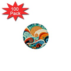 Waves Ocean Sea Abstract Whimsical Abstract Art 4 1  Mini Buttons (100 Pack)  by Wegoenart