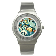 Waves Ocean Sea Abstract Whimsical Abstract Art 6 Stainless Steel Watch by Wegoenart