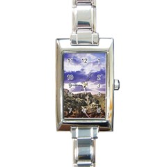 Mountain Snow Landscape Winter Rectangle Italian Charm Watch by Celenk