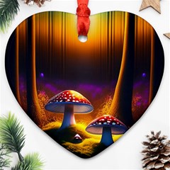 Ai Generated Mushrooms Wallpaper Heart Ornament (two Sides) by Uceng