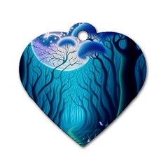 Blue Forrest Jungle,tree Trees Nature Landscape Dog Tag Heart (two Sides) by Uceng