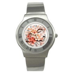 Sakura Flowers Flower Pink Blossom Spring Stainless Steel Watch