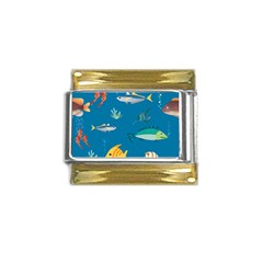 Fish-73 Gold Trim Italian Charm (9mm)