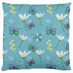 Butterflies Flowers Blue Background Spring Pattern Large Cushion Case (Two Sides) Front