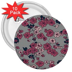 Traditional Cherry Blossom On A Gray Background 3  Buttons (10 Pack)  by Kiyoshi88