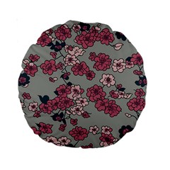 Traditional Cherry Blossom On A Gray Background Standard 15  Premium Round Cushions by Kiyoshi88