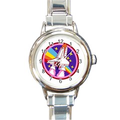 Badge Patch Pink Rainbow Rocket Round Italian Charm Watch by Salman4z