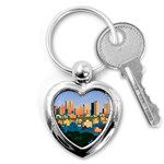 City Buildings Urban Dawn Key Chain (Heart) Front