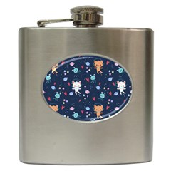 Cute Astronaut Cat With Star Galaxy Elements Seamless Pattern Hip Flask (6 Oz) by Salman4z