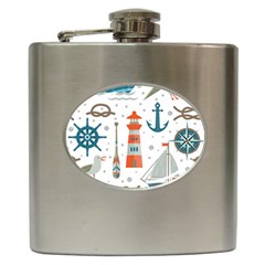 Nautical Elements Pattern Background Hip Flask (6 Oz) by Salman4z